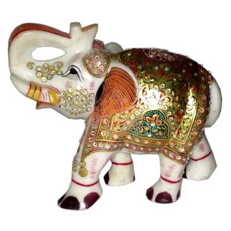 Multicolor Shrinath Art Gallery Marble Elephant With Gold Work At Rs