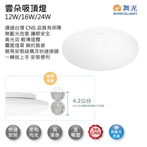 【燈王的店】舞光雲朵 Led 12w24w16w超薄型非調光吸頂燈led Cen三種色溫可選 蝦皮購物