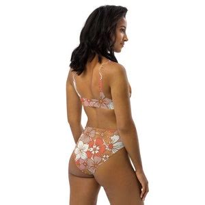 Women S Groovy Flower Bikini Boho Style Swimsuit Couples Matching Swimwear Recycled High