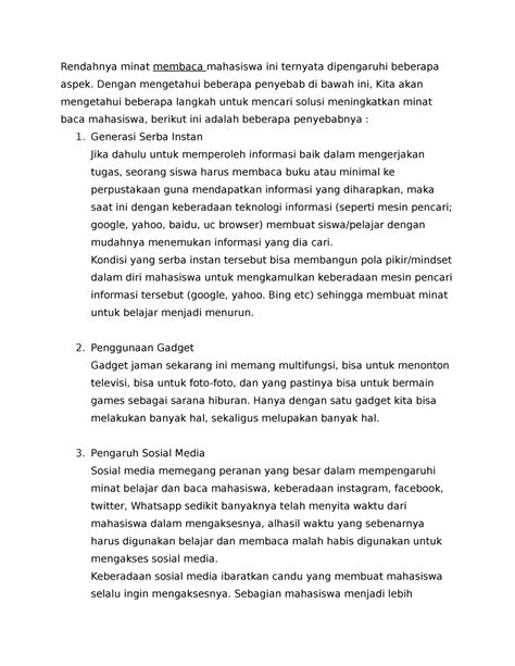 Rendahnya Minat Baca Mahasiswa Dengan Mengetahui Beberapa Penyebab Di