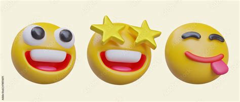 Happy Excited Emoticons Set Of Realistic Yellow Models Angle View