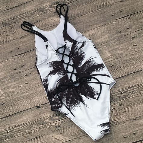 2018 Fashion Coconut Trees Print Bikini Swimsuit On Luulla
