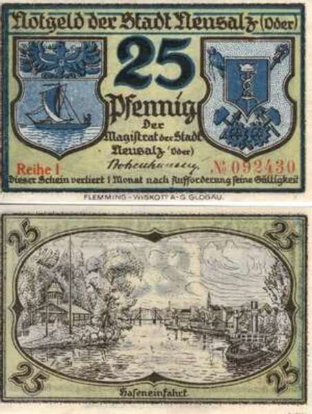 25 Pfennig Stadt Neusalz Oder Ville de Neusalz Basse Silésie