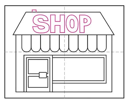 Easy How to Draw a Shop Tutorial and Shop Coloring Page