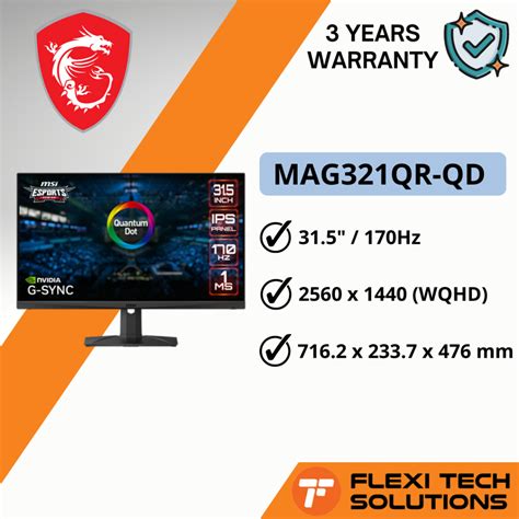 MSI MAG321QR-QD Gaming Monitor 31.5″ (80 cm) 2560×1440 (WQHD) 170Hz ...