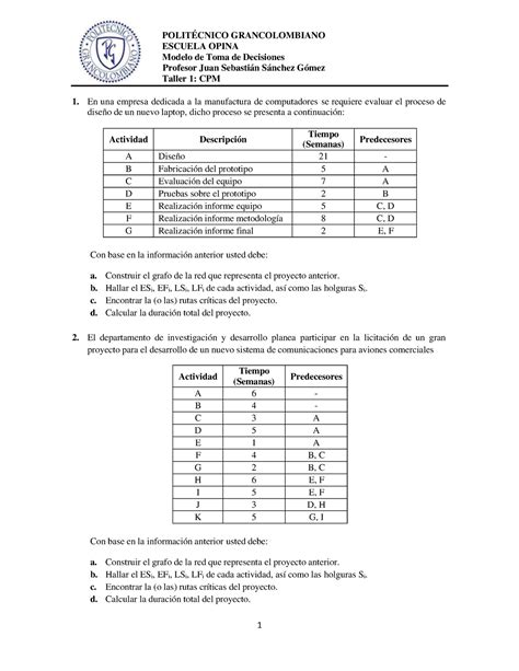 Taller Cpm Bueno En Una Empresa Dedicada A La Manufactura De