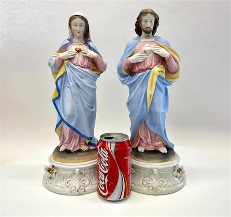 2 Grote Antieke Vieux Bruxelles Heilige Beelden Van Heilig Hart Jesus