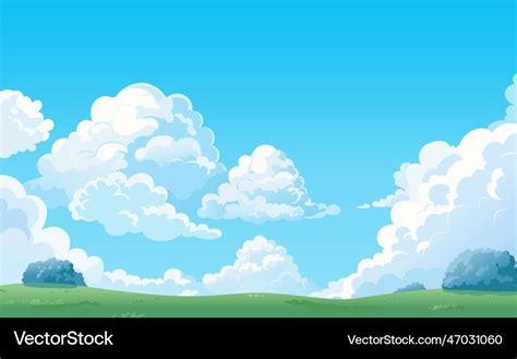 Cartoon landscape with white clouds on sky Vector Image