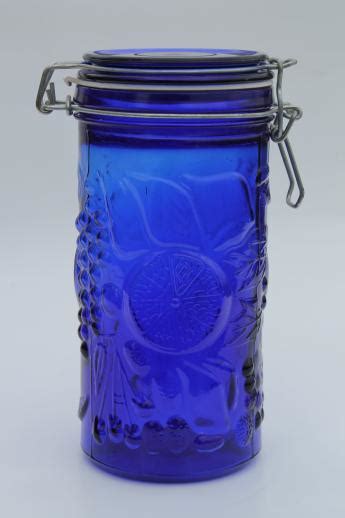 Cobalt Blue Glass Canister French Style Fruit Jar W Seal Hinged Lid