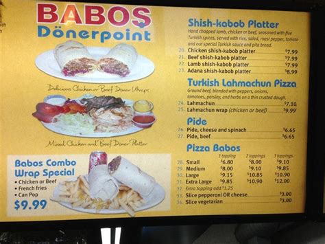 Menu at Babos Donerpoint restaurant, Toronto