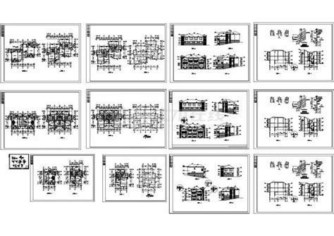 二层欧式风格别墅建筑施工图纸，共11张图纸别墅建筑土木在线