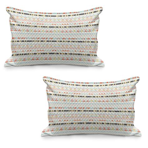 Geometric Quilted Pillowcover Set Of Soft Colored Tribal Arrangement