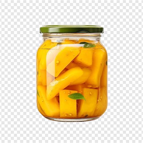 Delicious Mango Pickle In Glass Jar Isolated On Transparent Background