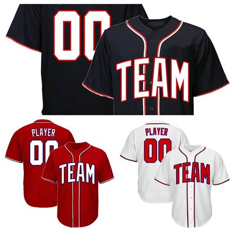 2020 Red Navy White Custom Baseball Jersey With Button Any Team Any