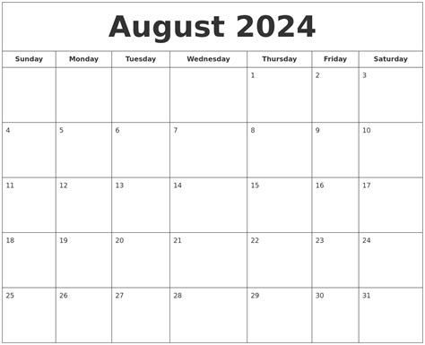 August Printable Calendar