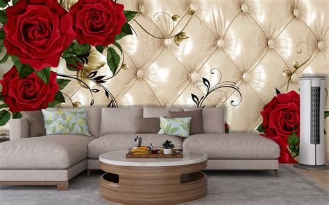 3D Beautiful Wallpaper Of Red Rose On A Cushion Background for Living ...