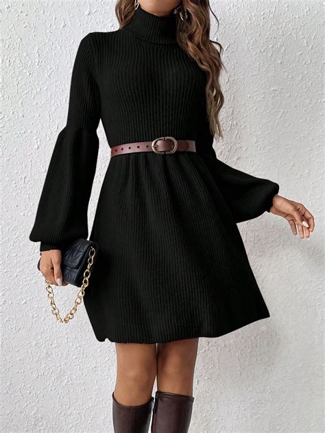 Shein Frenchy Turtleneck Lantern Sleeve Sweater Dress Shein Usa