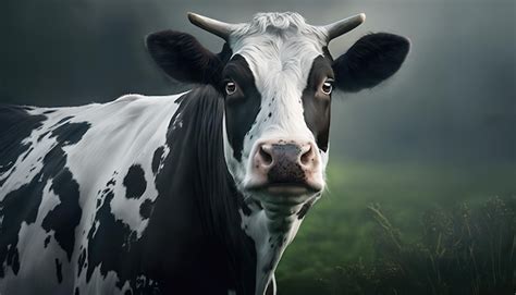 Premium Photo | A cow in a field with a foggy background