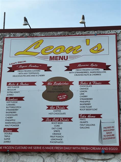 Menu at Leon's Frozen Custard desserts, Milwaukee