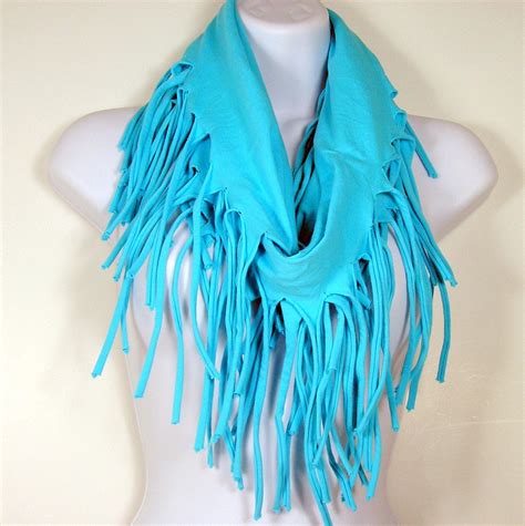 Turquoise Blue Fringed Scarf T Shirt Scarves Aqua Cotton Etsy Scarf