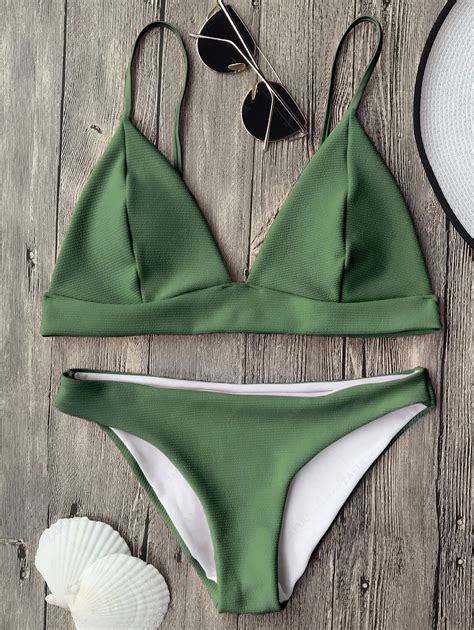 70 OFF 2020 Cami Plunge Bralette Bikini Top And Bottoms In GREEN ZAFUL