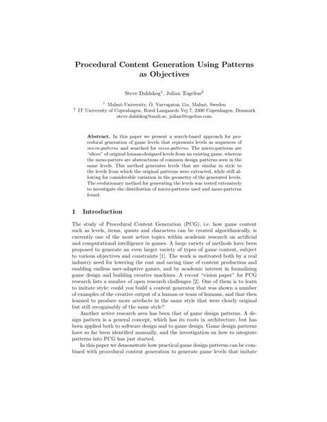 PDF Procedural Content Generation Using Patterns As Objectives