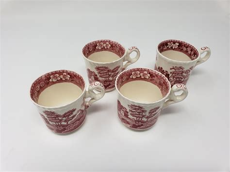 Set Of 3 Copeland Spode S Tower Red Demi Cups With 4th Included Free