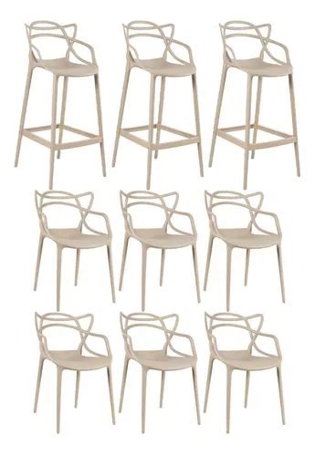 Kit 6 Cadeiras 3 Banquetas Altas Masters Allegra Nude MercadoLivre