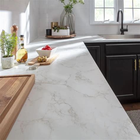 Stretta Ft White Marble Straight Laminate Kitchen Countertop In The