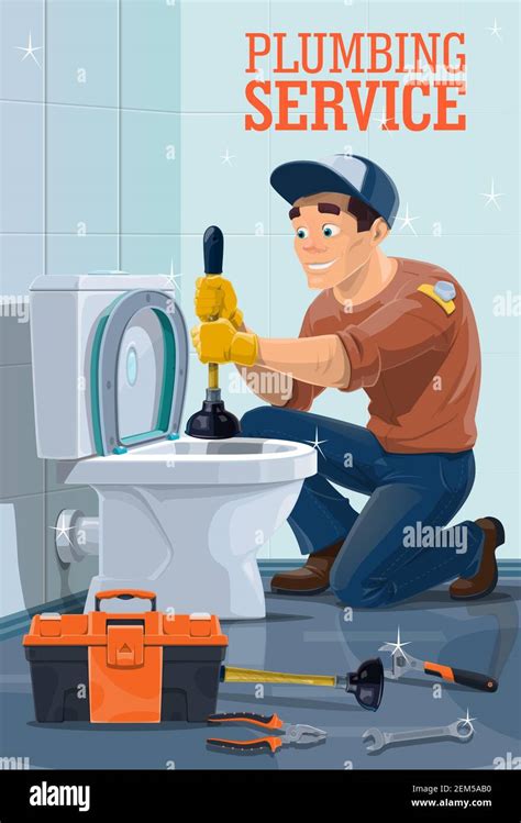 Plumbing service vector design with plumber and work repair tools ...