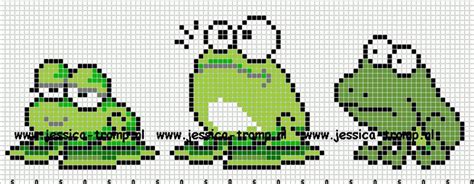 A Cross Stitch Pattern With Two Green Monsters In The Middle And One On