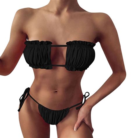 Chu Chu Women S Sexy Pleated Hollowed Out Bikini Bikini Tie Up Swimsuit