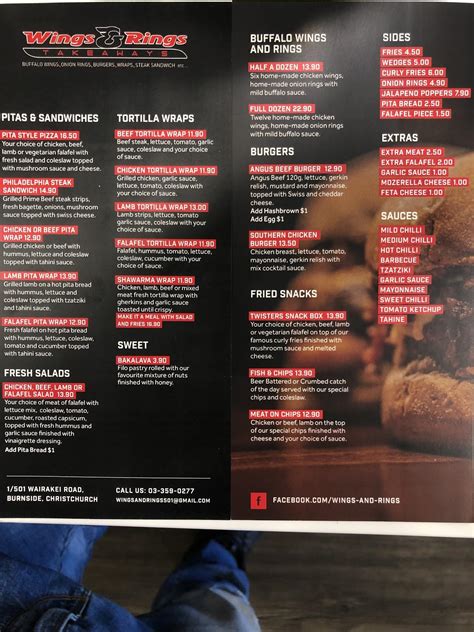 Menu At Wings And Rings Takeaways Restaurant Christchurch