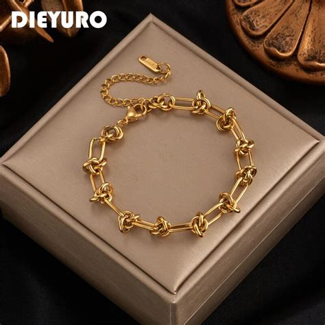 Dieyuro 316l Stainless Steel Gold Silver Color Chain Bracelet For Women