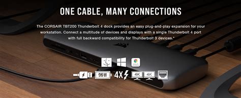 Corsair Tbt200 Thunderbolt™ 4 Dock Up To 96w Power Delivery 4x Thunderbolt 4