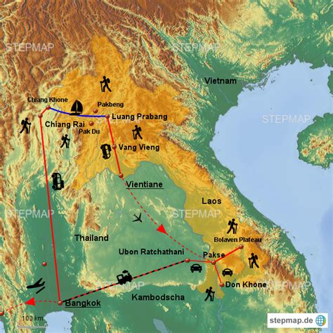 StepMap Laos Landkarte für Asien