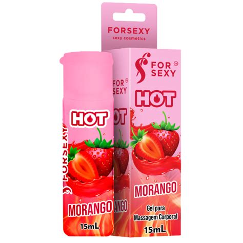 Gel para Massagem Corporal Comestível Efeito Quente Sabor Morango For Sexy 15 Ml Sex Shop