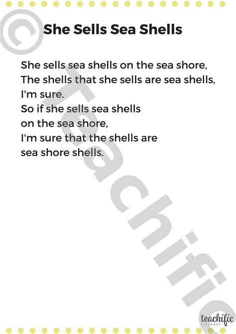 Poems She Sells Sea Shells K Teachific