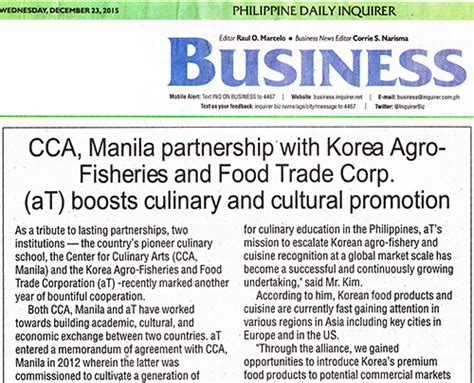 Partnership With Korean Agro Fisheries Center For Culinary Arts