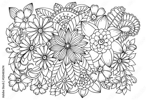 Doodle floral pattern in black and white. Page for coloring book ...