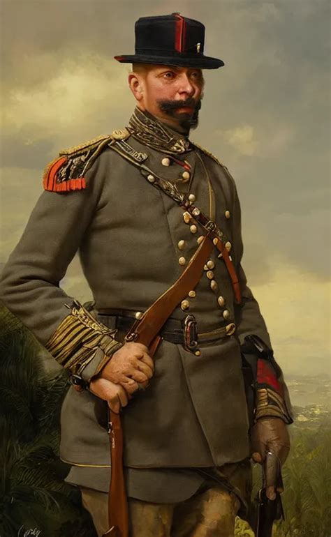 Portrait Of A Victorian Army Officer Overlooking A Stable Diffusion