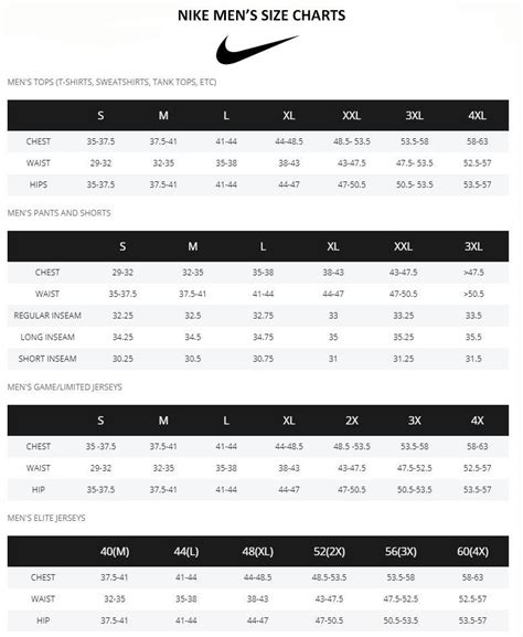 Nike Size Chart For Shorts