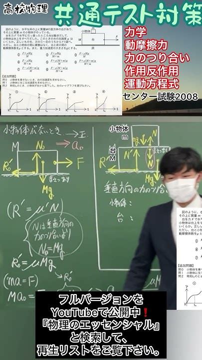 高校物理 共通テスト対策 力学【2】動摩擦力 力のつり合い 作用反作用 運動方程式 大学受験 センター試験2008 Short Youtube