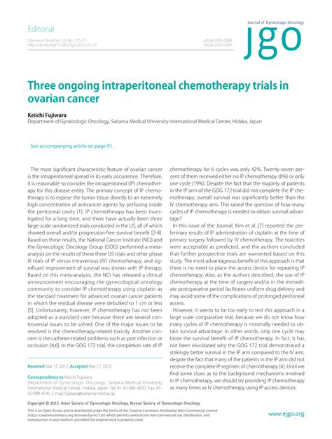 (PDF) Three ongoing intraperitoneal chemotherapy trials in ovarian cancer