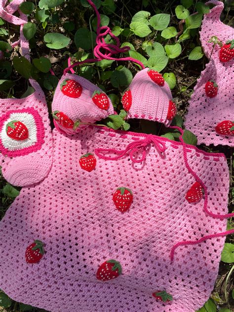 Handknit Strawberry Crochet Bikini Skirt Setsummer Knit Etsy