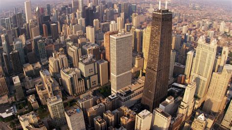 Aerial Sunrise Overhead View Downtown Chicago Financial District John