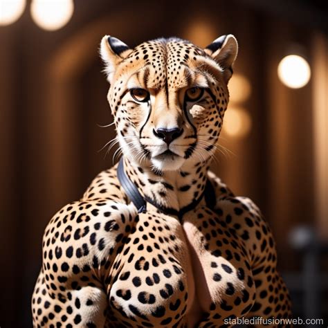 Hyper Muscular Anthropomorphic Cheetah In Bodybuilding Pose Stable