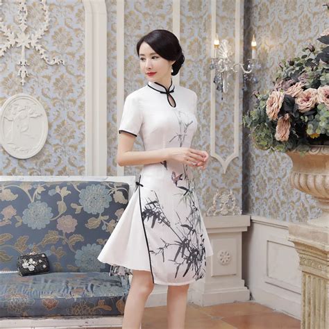 New Summer Sexy White Satin Chinese National Qipao Vietnam Ao Dai Dress