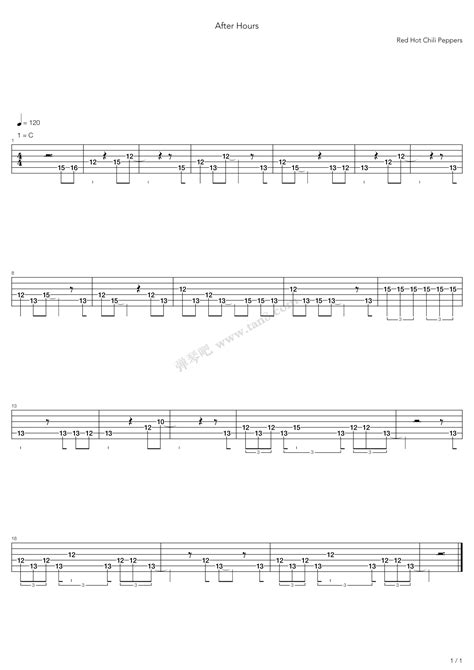 After Hours Red Hot Chili Peppers 调六线吉他谱 虫虫吉他谱免费下载