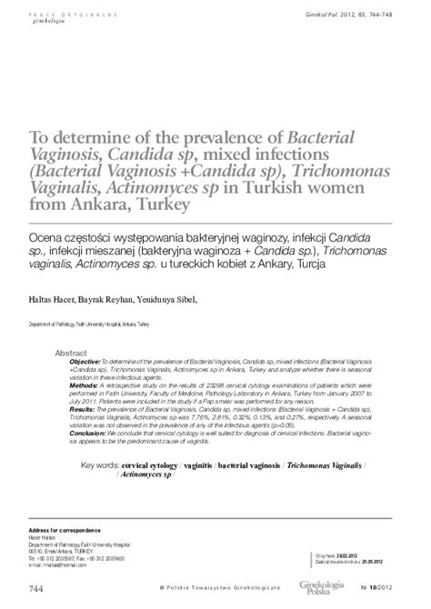 Pdf To Determine Of The Prevalence Of Bacterial Vaginosis Candida Sp Mixed Infections